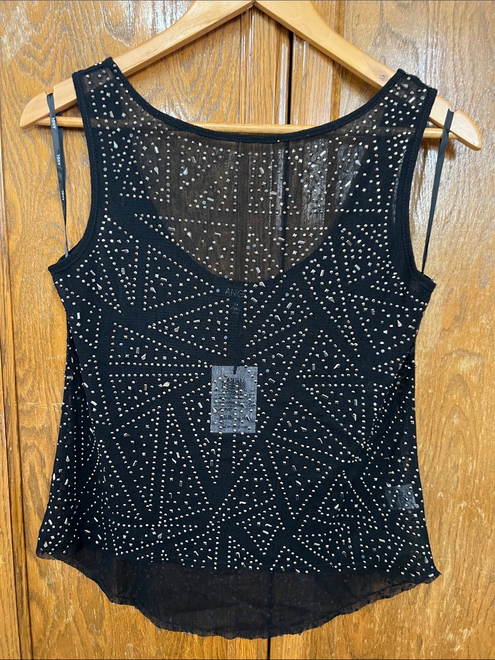 ANGL Black Mesh Tank with Silver Studded Geometric Design